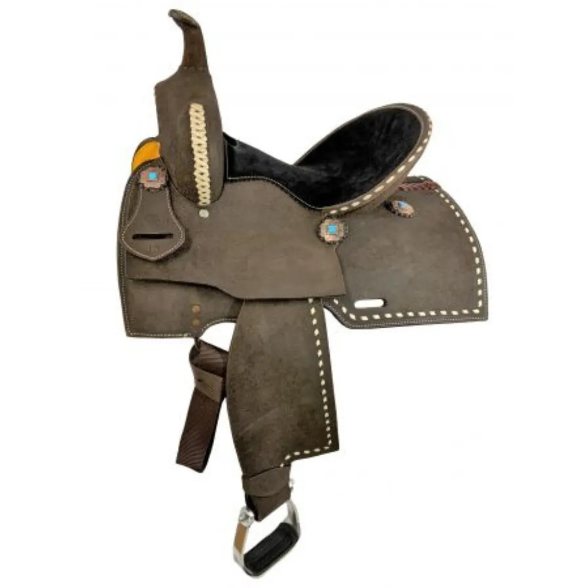 12", 13" Double T  Barrel style saddle with White buckstitch accents