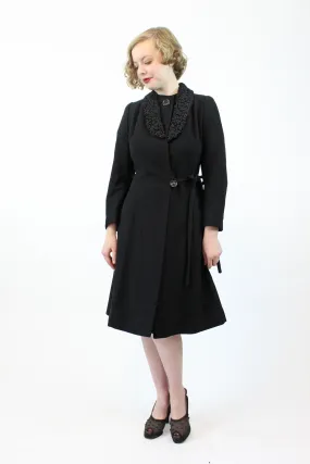 1930s wool crepe coat fur collar small | new winter