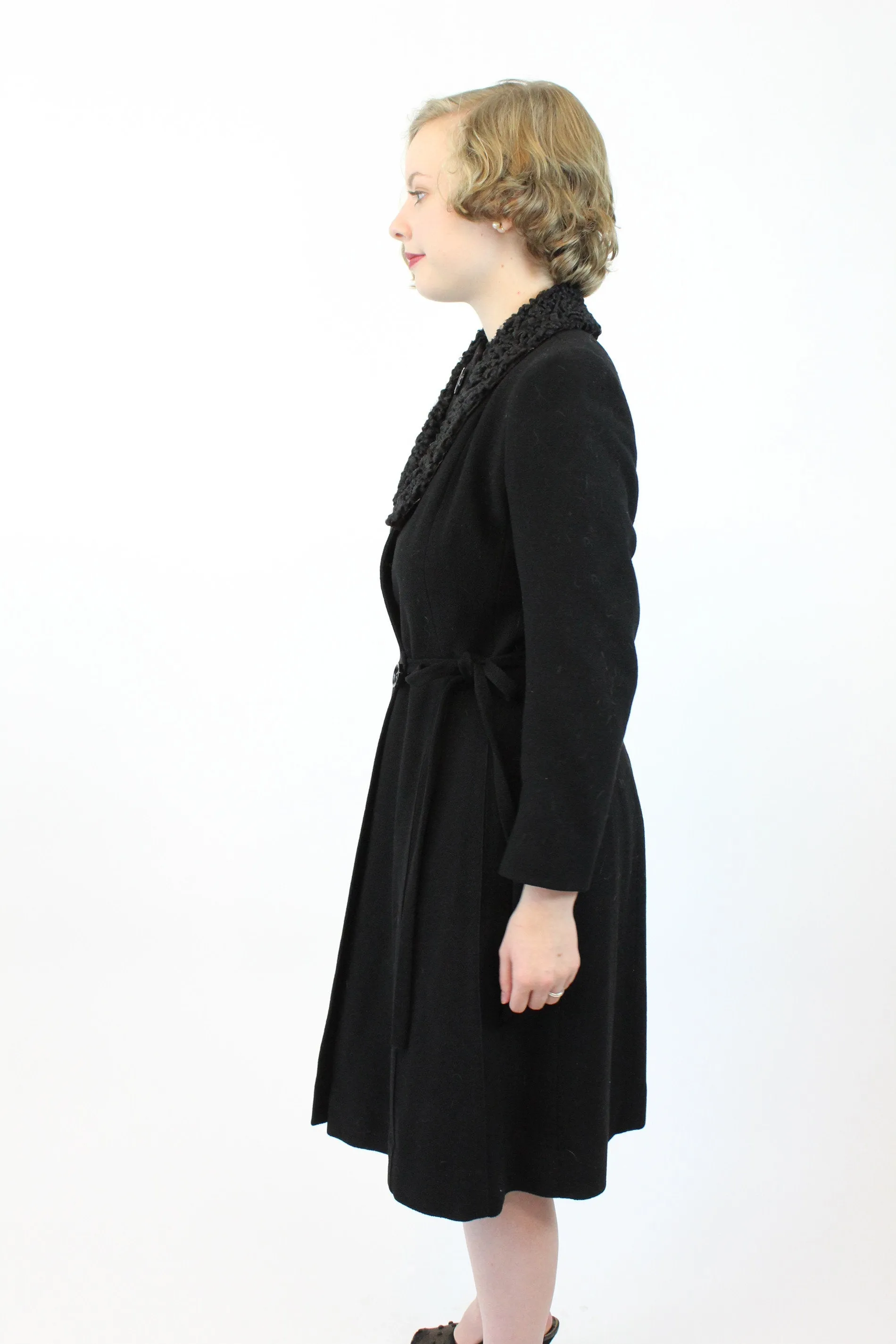 1930s wool crepe coat fur collar small | new winter