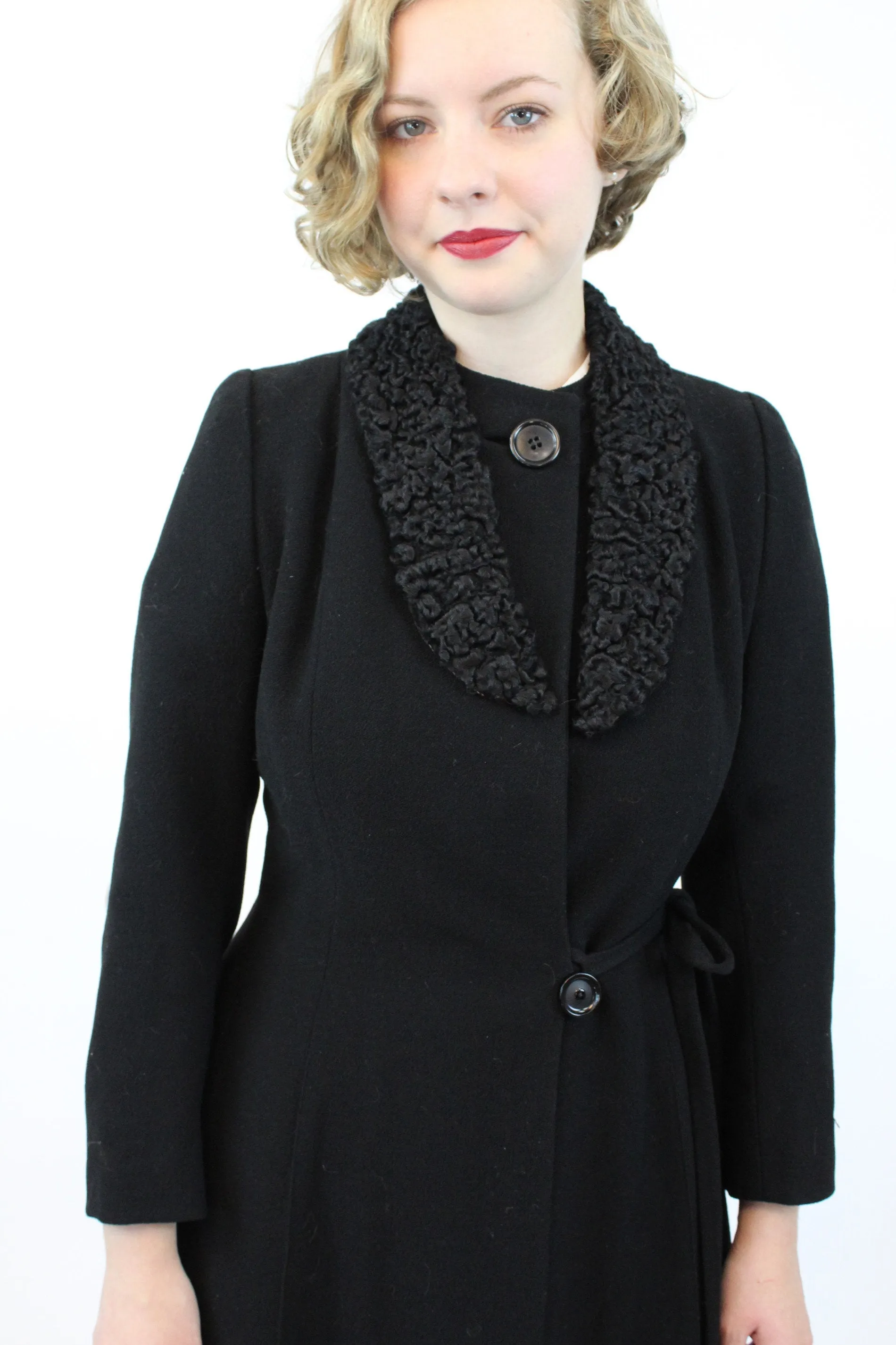 1930s wool crepe coat fur collar small | new winter