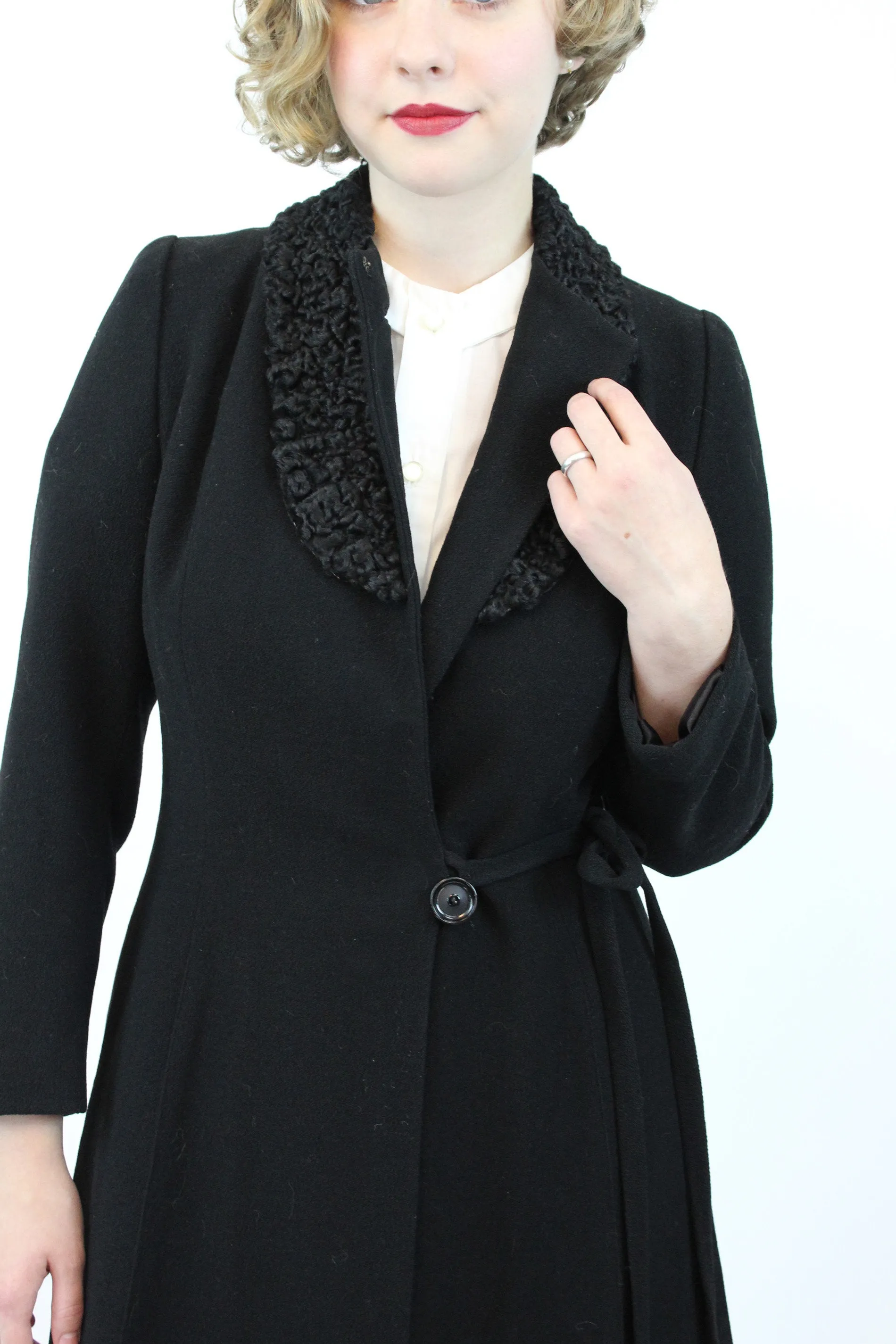 1930s wool crepe coat fur collar small | new winter