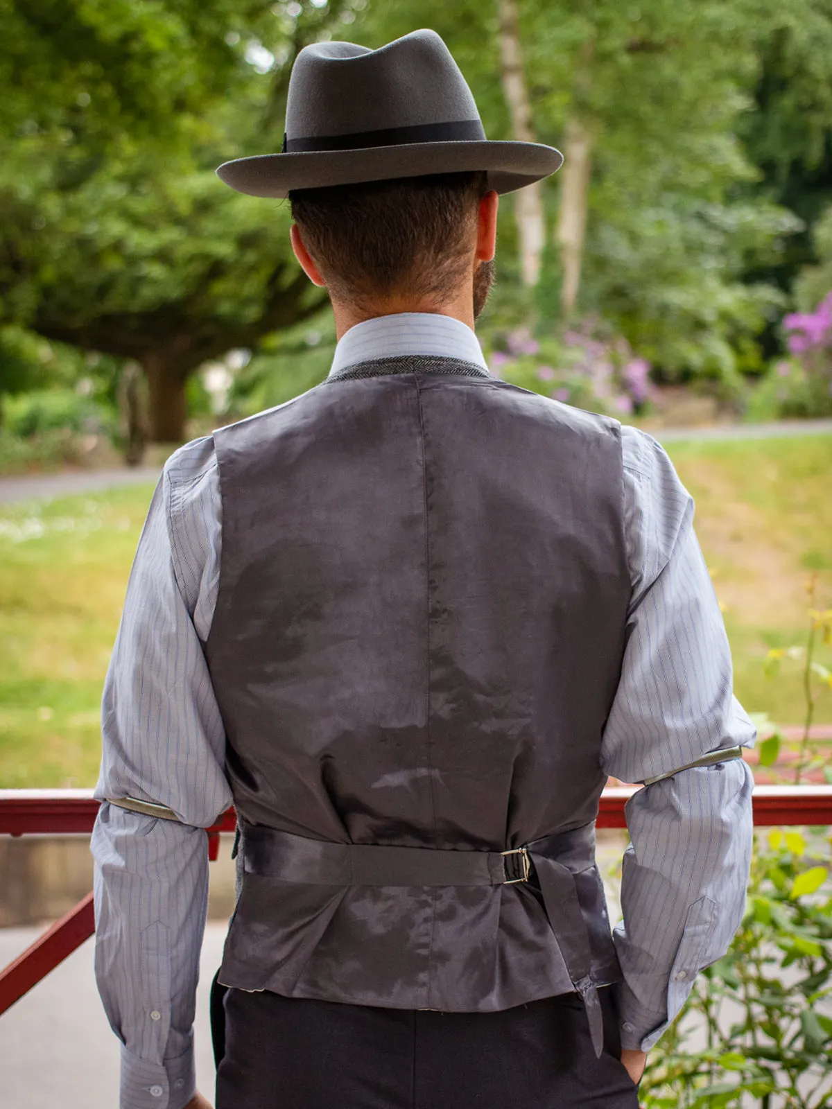 1940s Vintage Granville Herringbone Wool Waistcoat in Grey