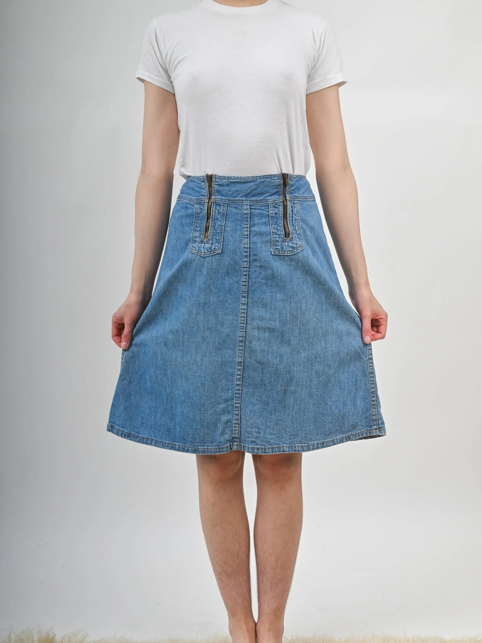 1970s Wrangler Double Zipper Denim Skirt