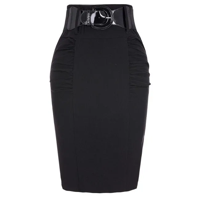 2017 New Sexy Pencil Skirts Womens Business Work Office Skirt With Belt High Waist Elastic Casual Bodycon Slim Fit Ladies Skirts