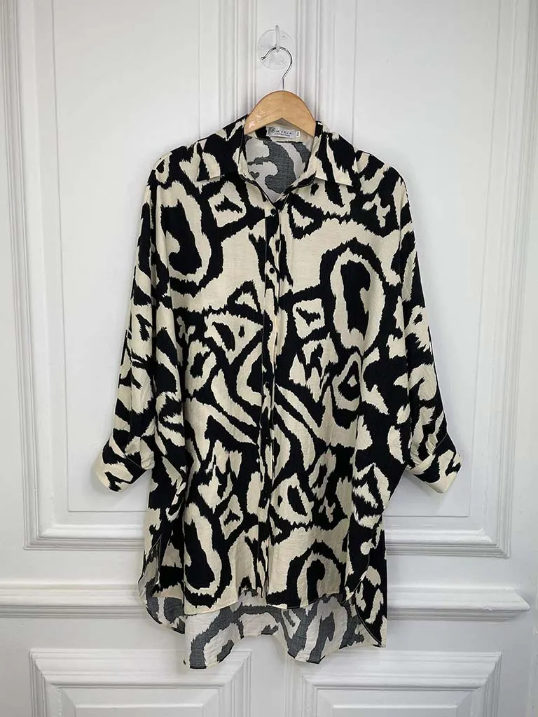 Abstract Print Shirt Tunic - Black