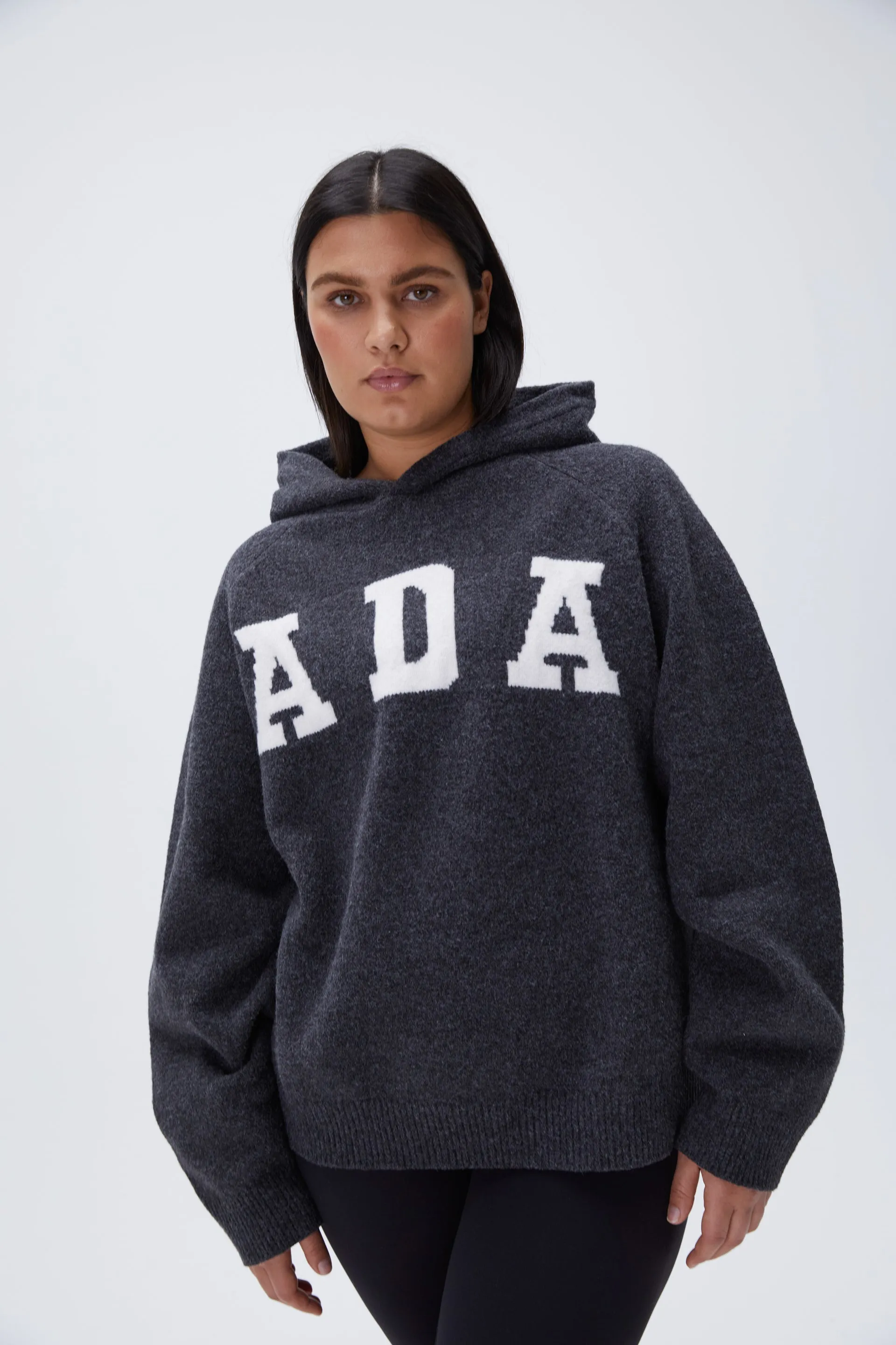 ADA Oversized Knit Hoodie - Dark Grey/Cream