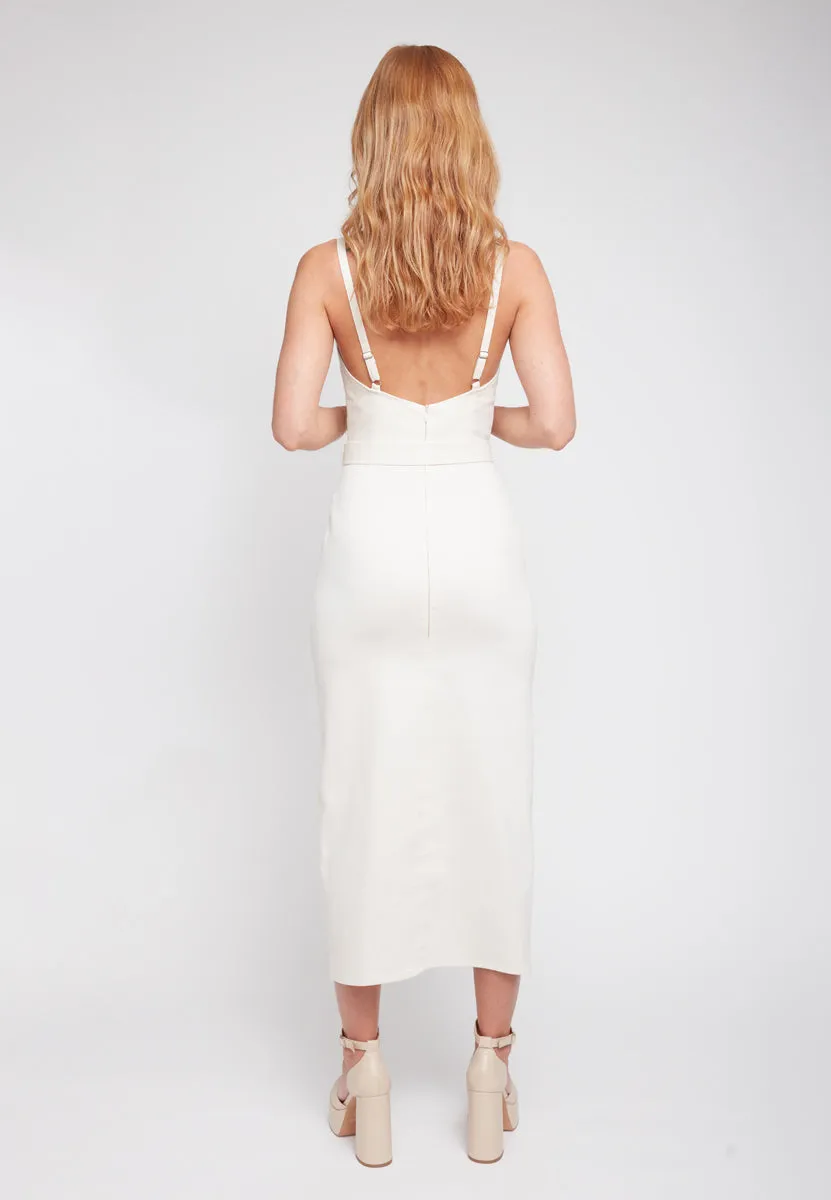 ALBERTA off-white denim midi dress with pencil skirt