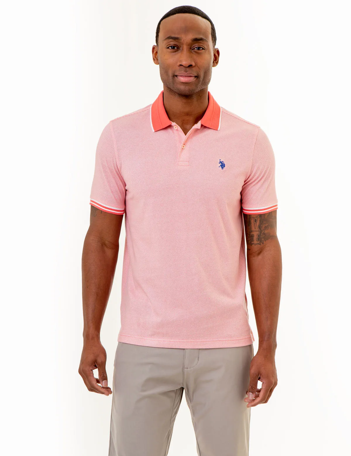 ALL OVER PRINT TEXTURED COLLAR POLO SHIRT