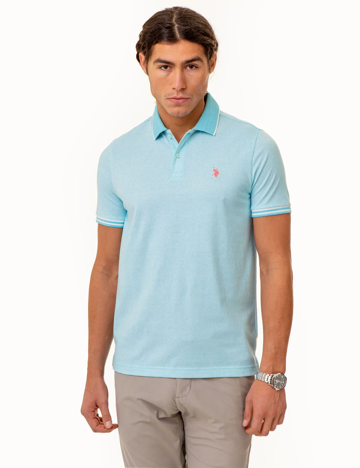 ALL OVER PRINT TEXTURED COLLAR POLO SHIRT