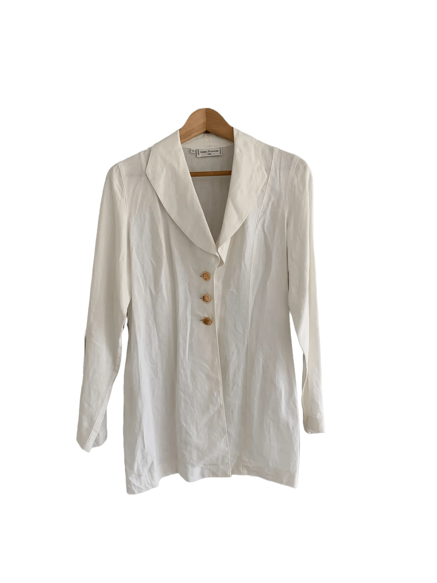 Anne Fortaine Single Breasted 100% Linen Jacket Cream Size 1 UK Size 12