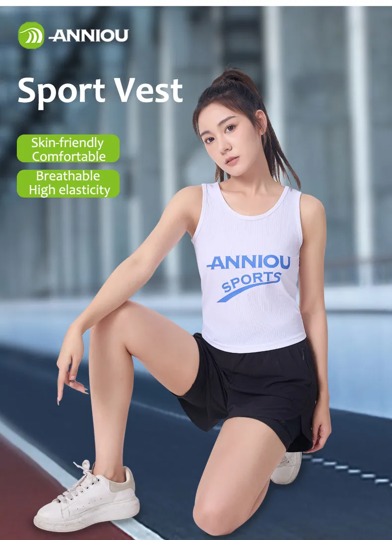 ANNIOU Yoga Sports Vest Women's Summer Running Fitness Training Threaded Comfortable Breathable High Stretch Sleeveless Tank Top