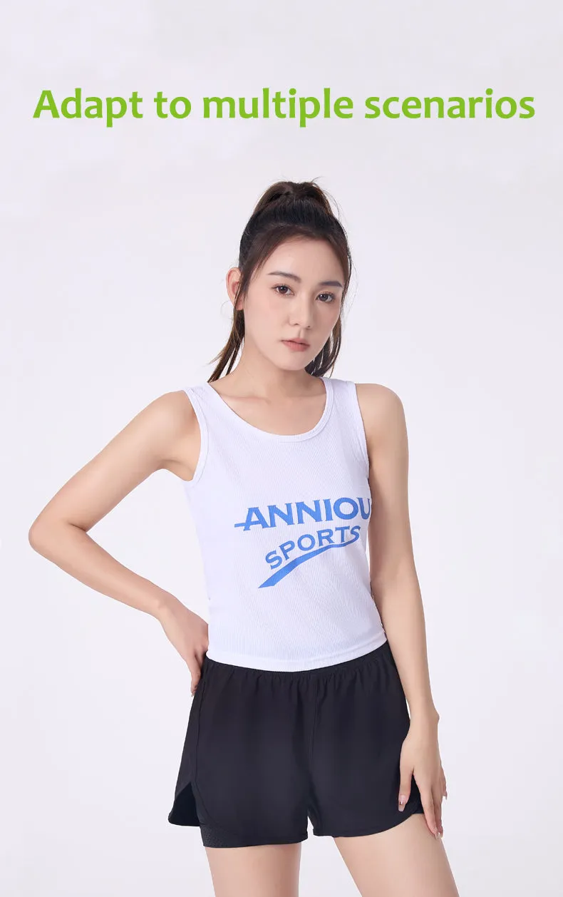 ANNIOU Yoga Sports Vest Women's Summer Running Fitness Training Threaded Comfortable Breathable High Stretch Sleeveless Tank Top