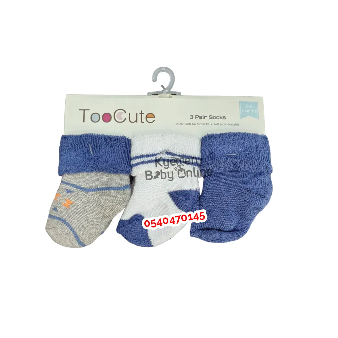 Baby Socks 3 Pairs (Too Cute) 0-6 Months