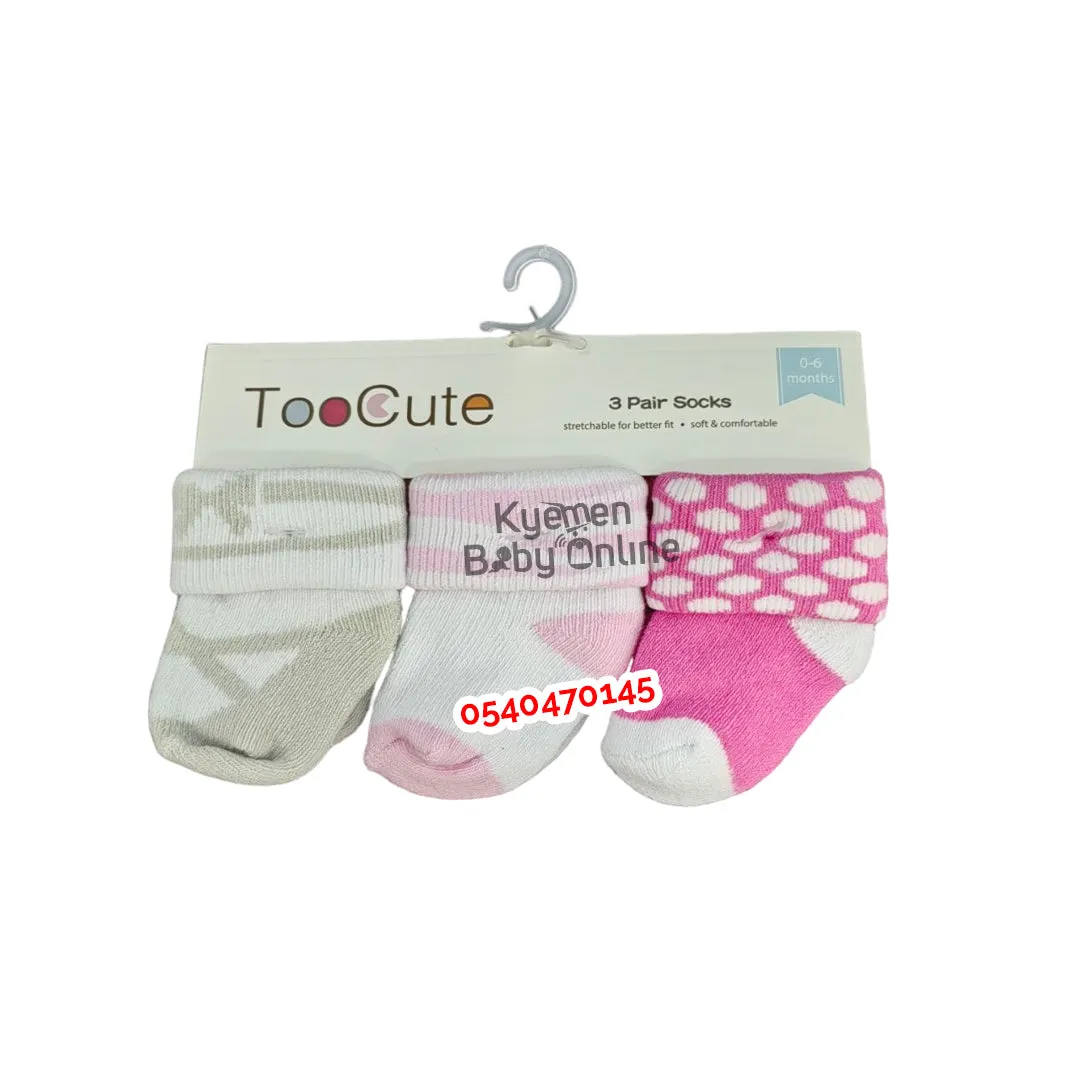 Baby Socks 3 Pairs (Too Cute) 0-6 Months