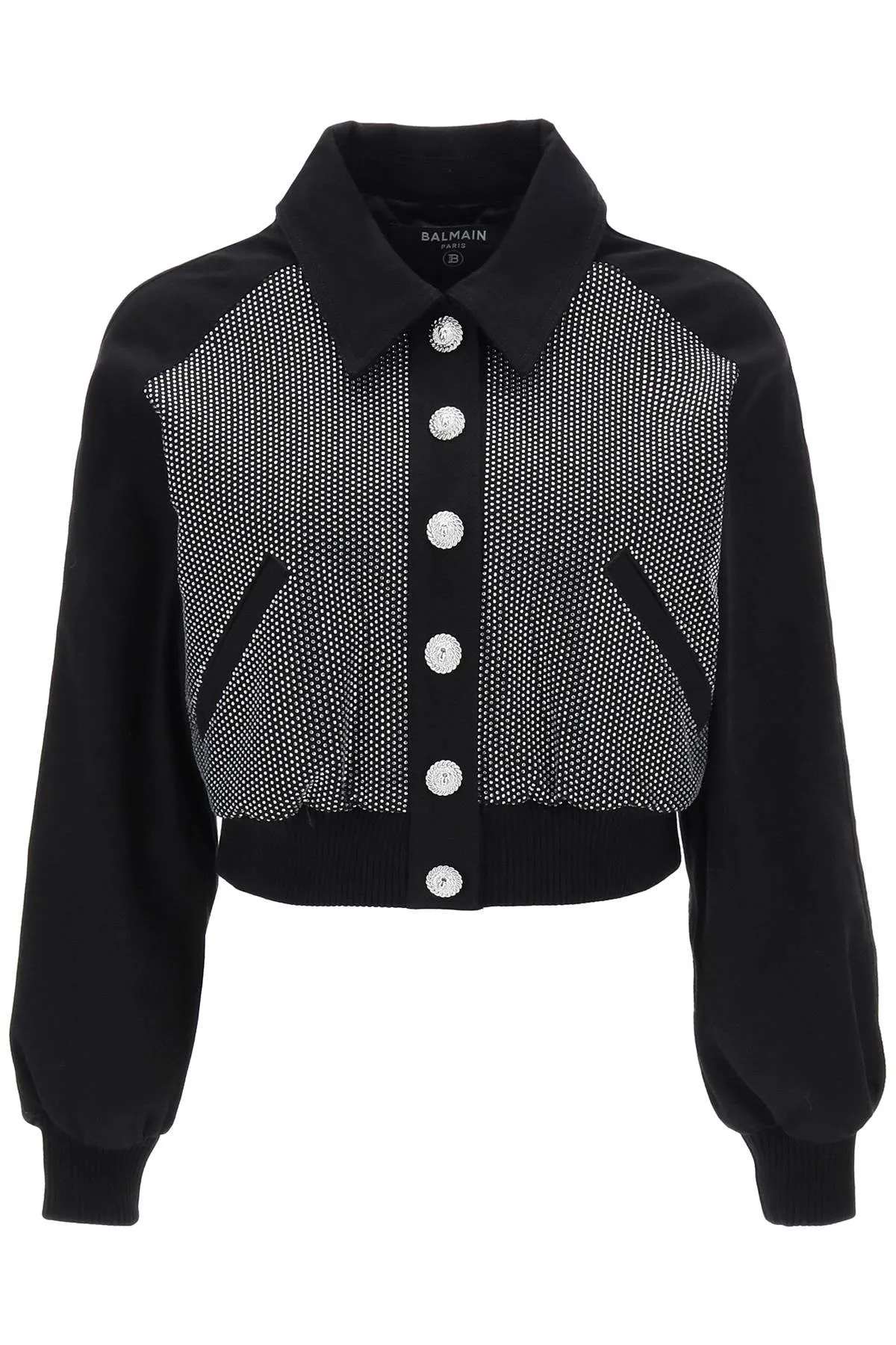 Balmain Denim Blouson Jacket With Rhinestones