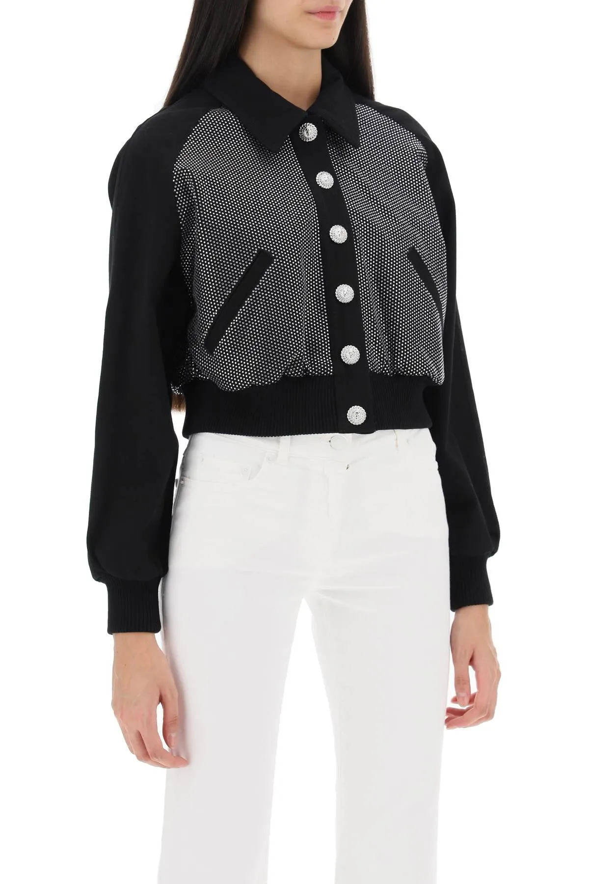 Balmain Denim Blouson Jacket With Rhinestones