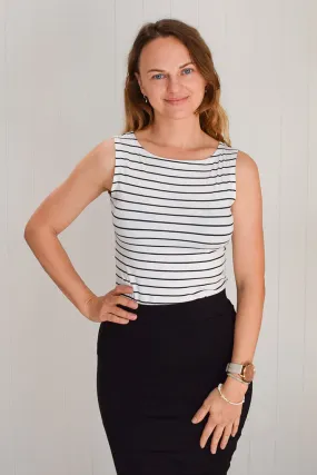 Bamboo Shell Tank Top  - White Black Stripe