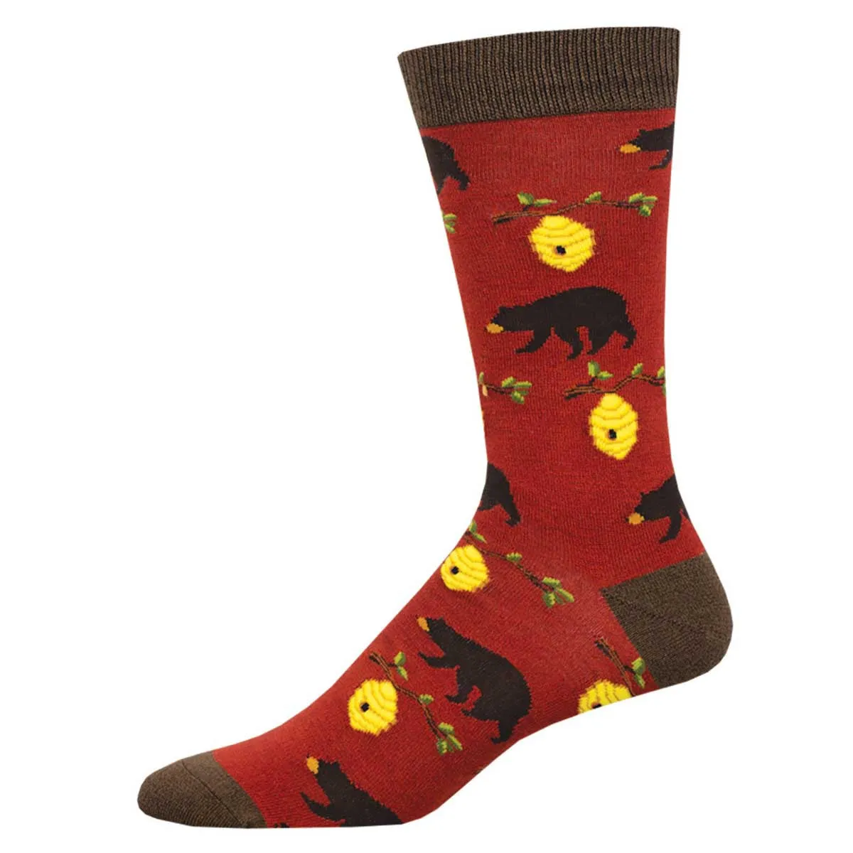 Bears & Bees (Red) Bamboo Men's Crew Socks