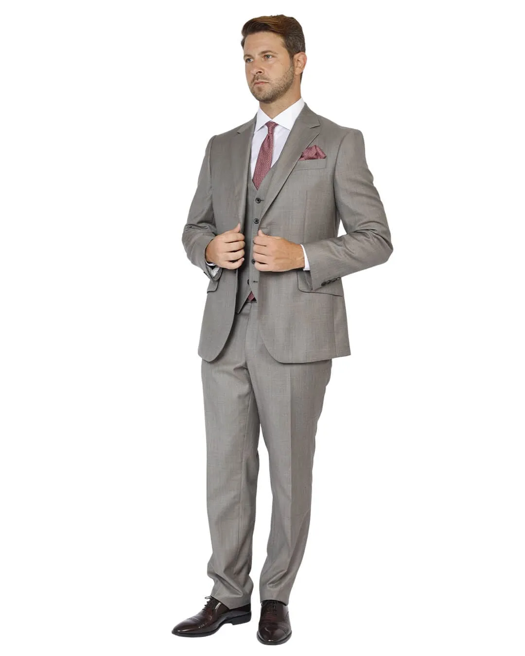 Beige Dormeuil Sharkskin Suit