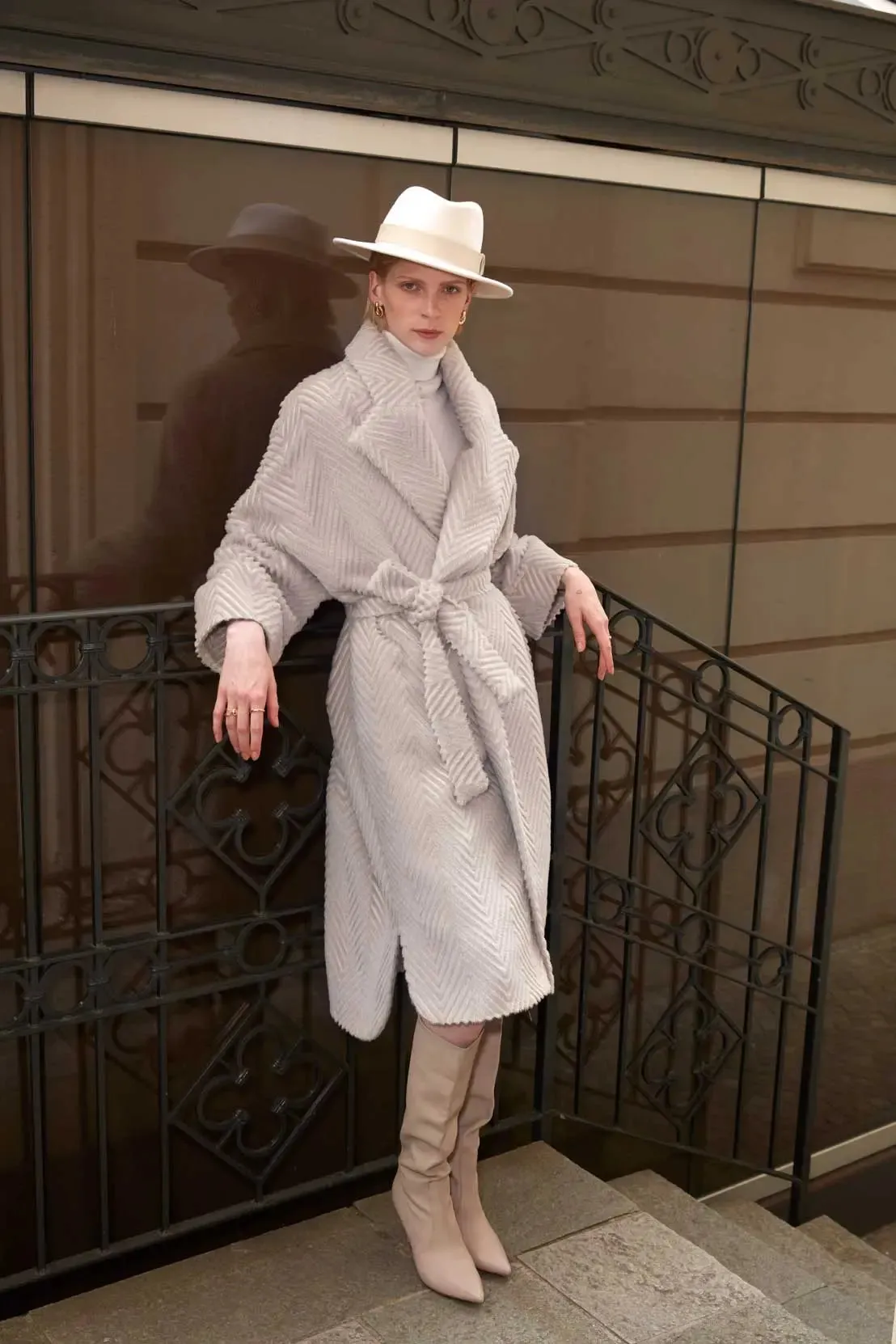 Beige long winter coat