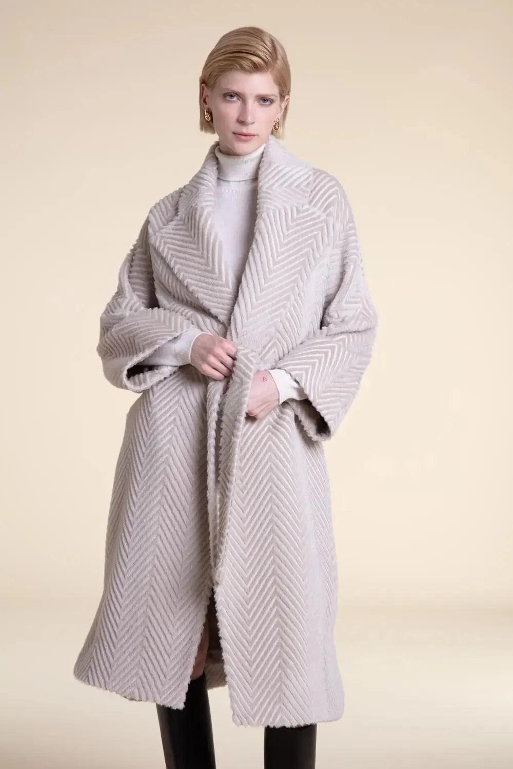 Beige long winter coat