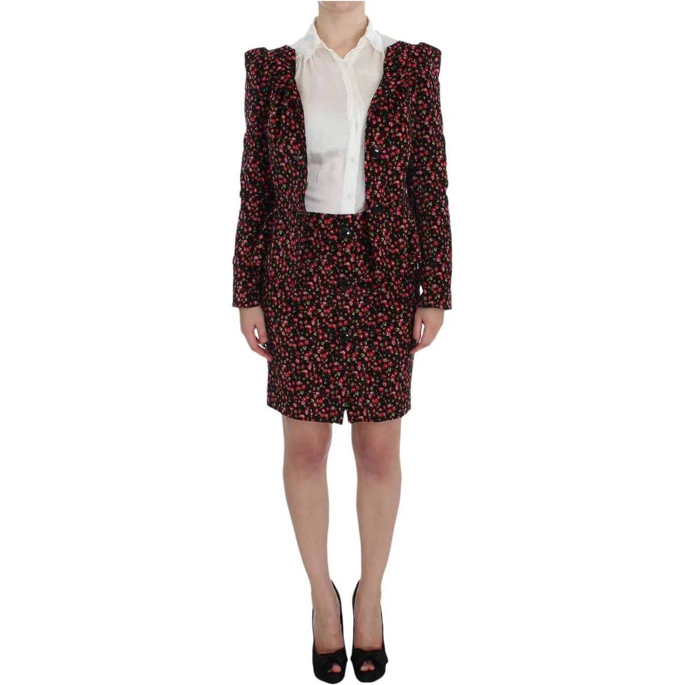 BENCIVENGA Elegant Floral Two-Piece Skirt Suit Set