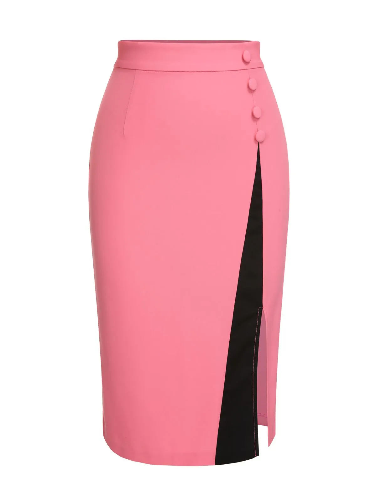 Black & Pink 1960s Buttoned Patchwork Slit Skirt