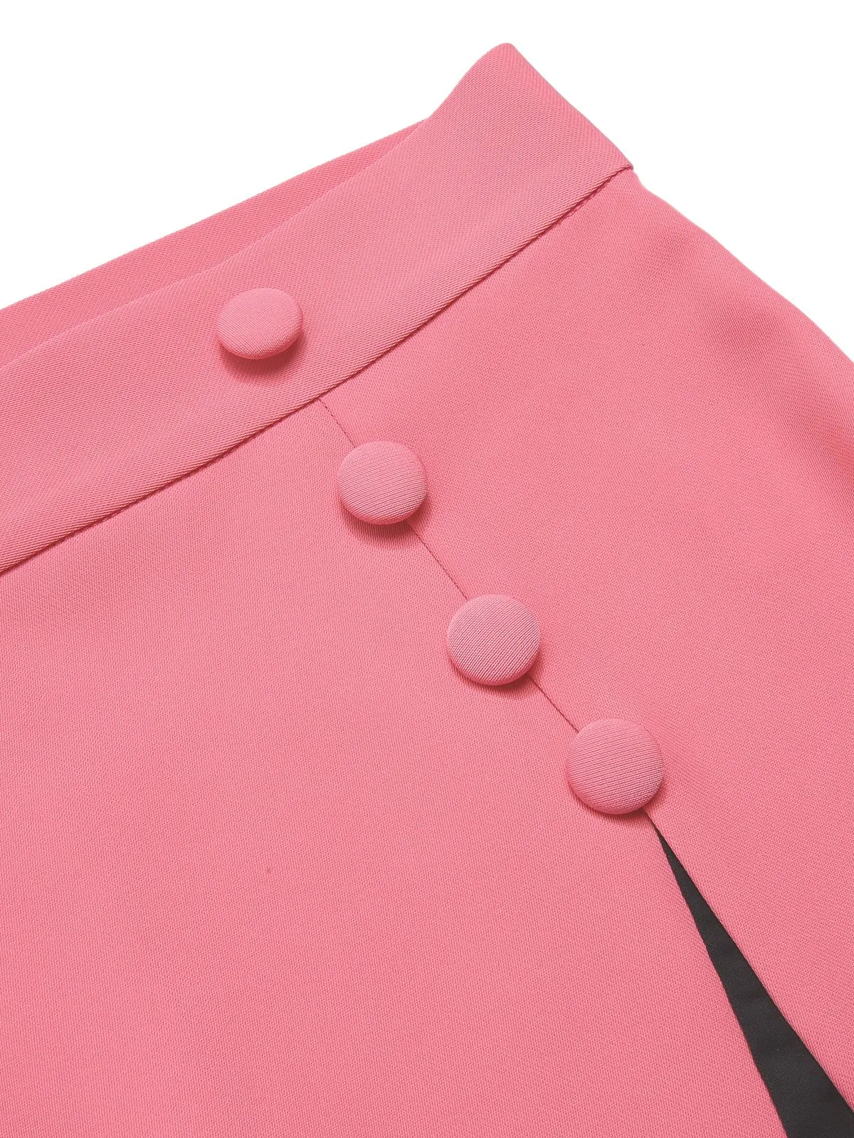 Black & Pink 1960s Buttoned Patchwork Slit Skirt