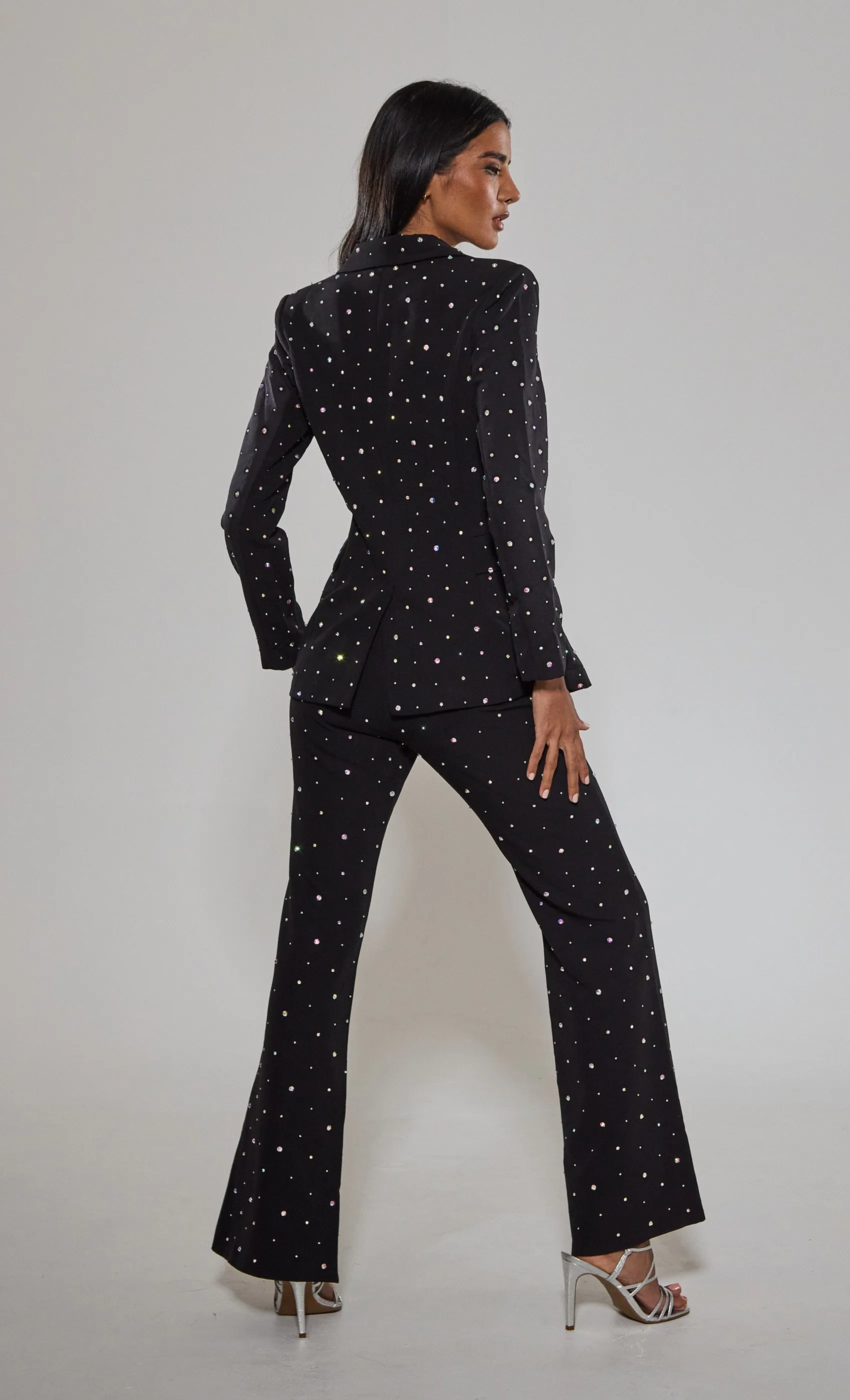 Black Diamante Embellished Flared Trousers