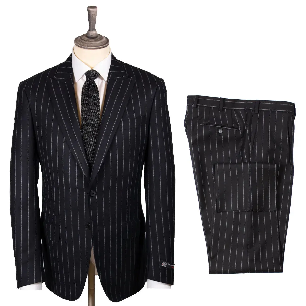 Black Rope Stripe Worsted Wool Flannel Suit