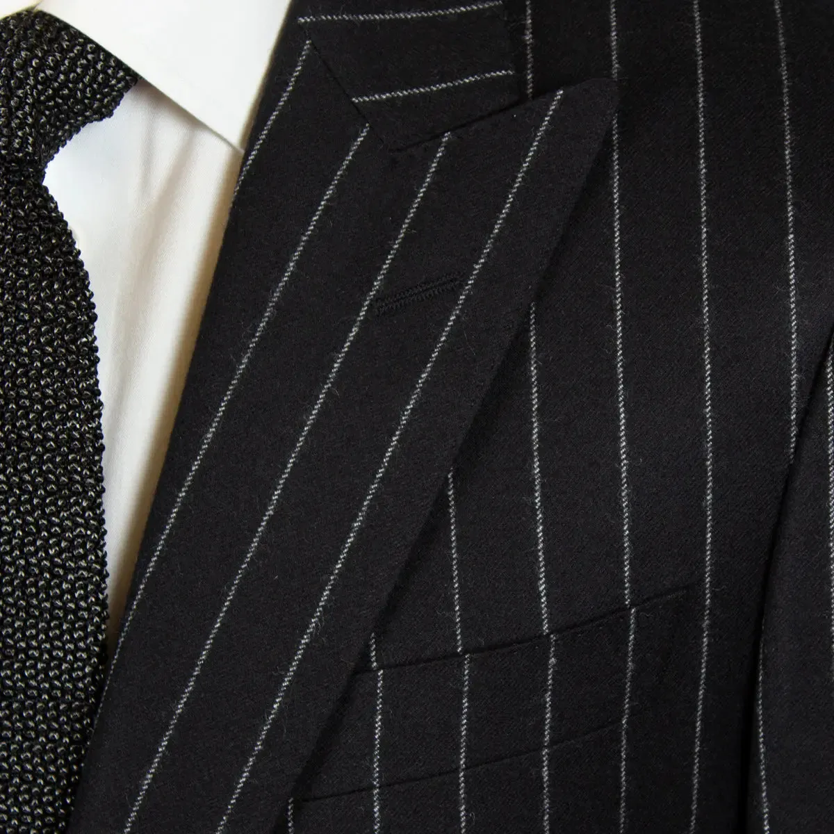 Black Rope Stripe Worsted Wool Flannel Suit