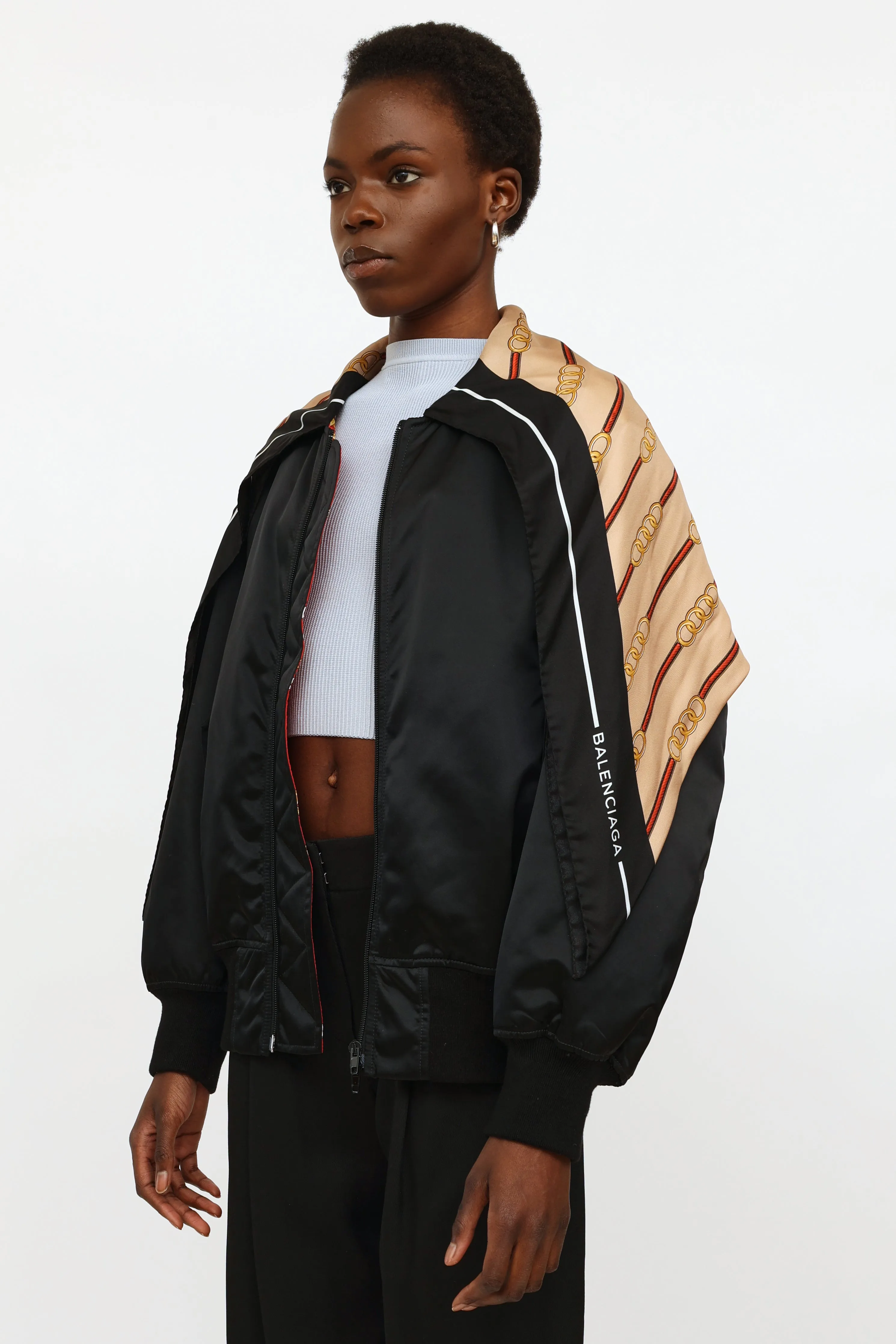 Black Scarf Bomber Jacket