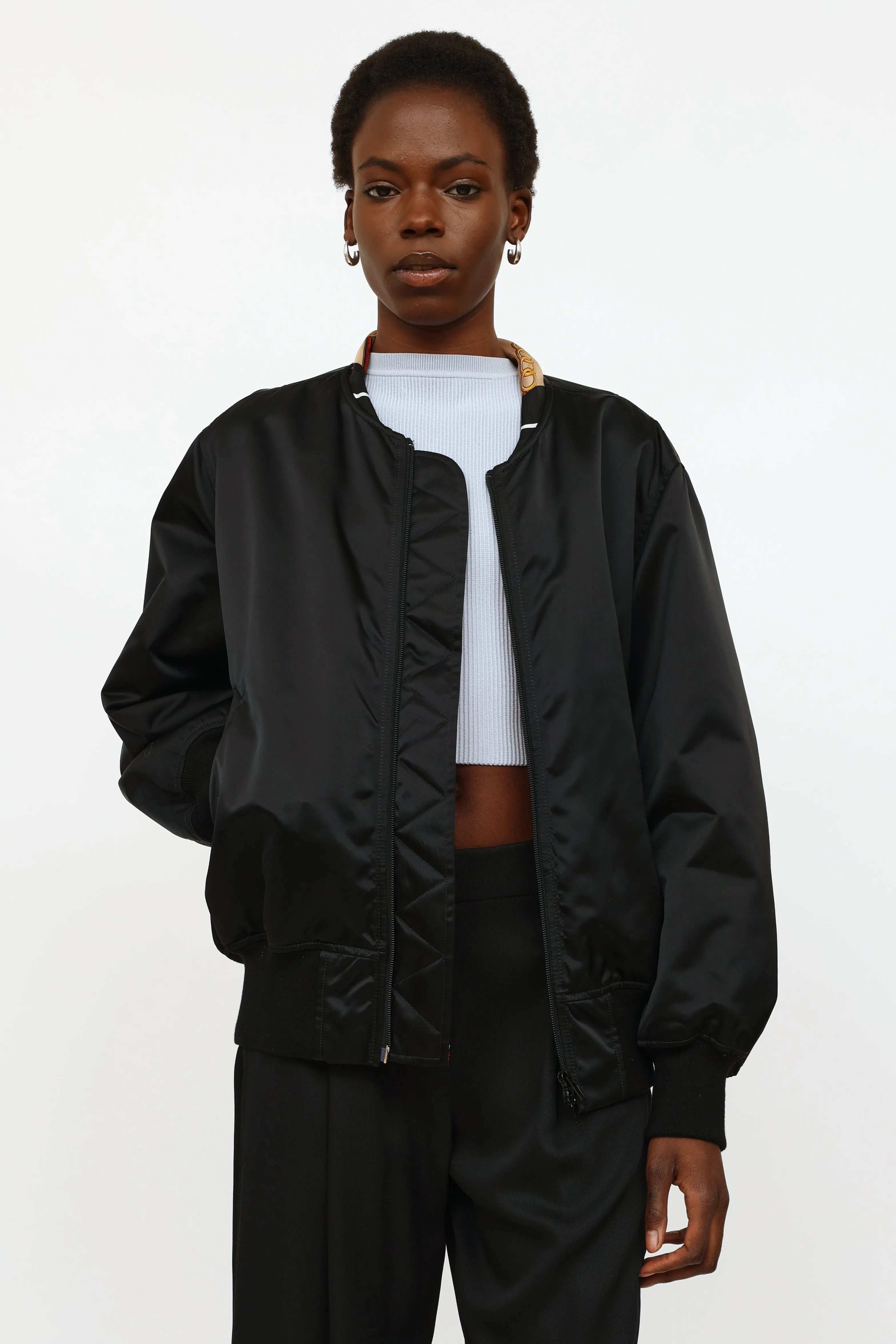 Black Scarf Bomber Jacket