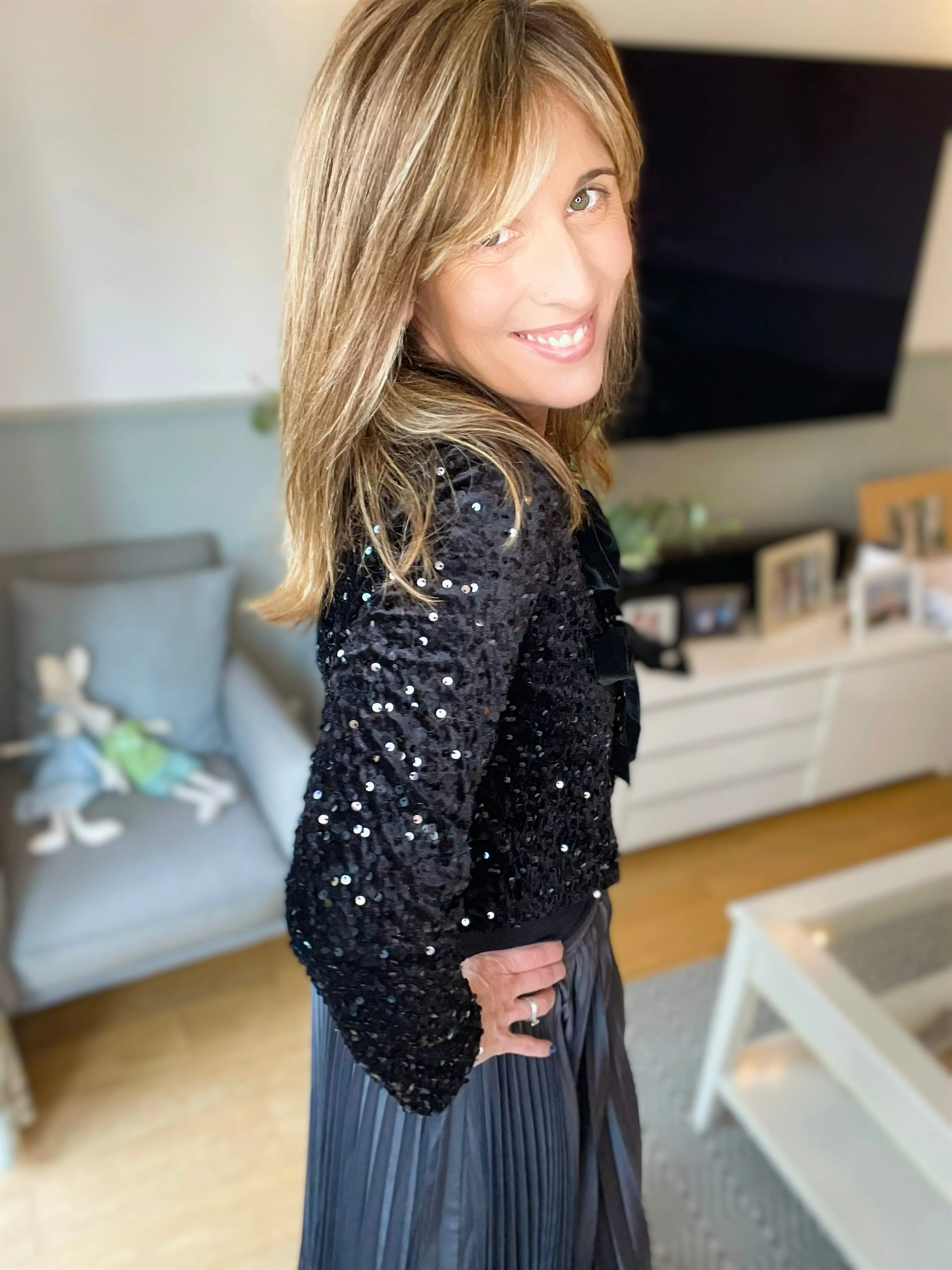 Black Sequin Tie Jacket