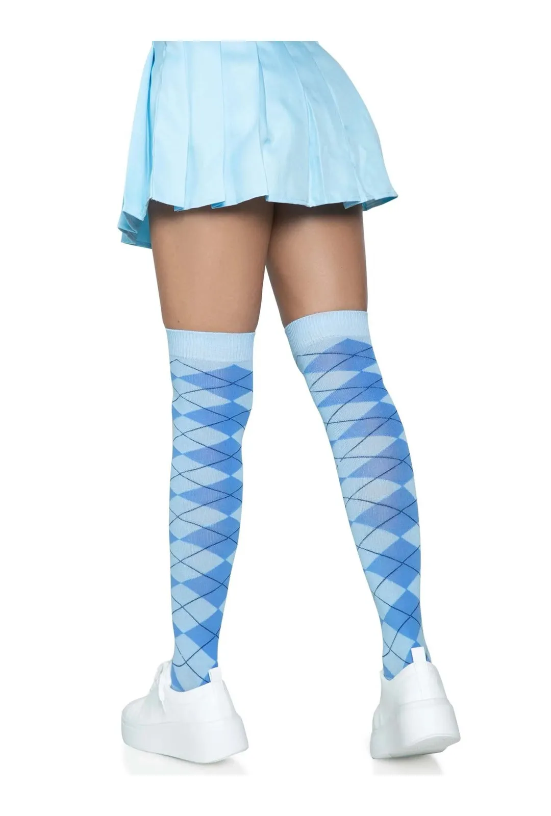 Blue Argyle Over The Knee Socks