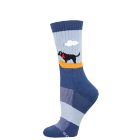 Boat Dog, Black Lab (Blue) Merino Wool Unisex S/M Crew Sock