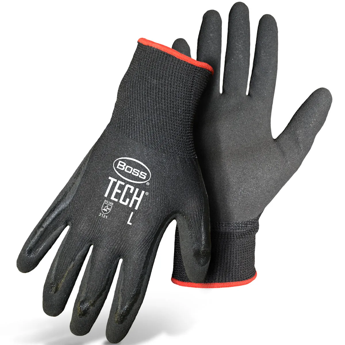 Boss 1UH7820 Seamless Knit Polyester with Double-Dipped Nitrile Coated Grip Safety Glove (One Dozen)