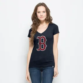 Boston Red Sox 47 Brand Women V-Neck Navy Scrum Classic T-Shirt