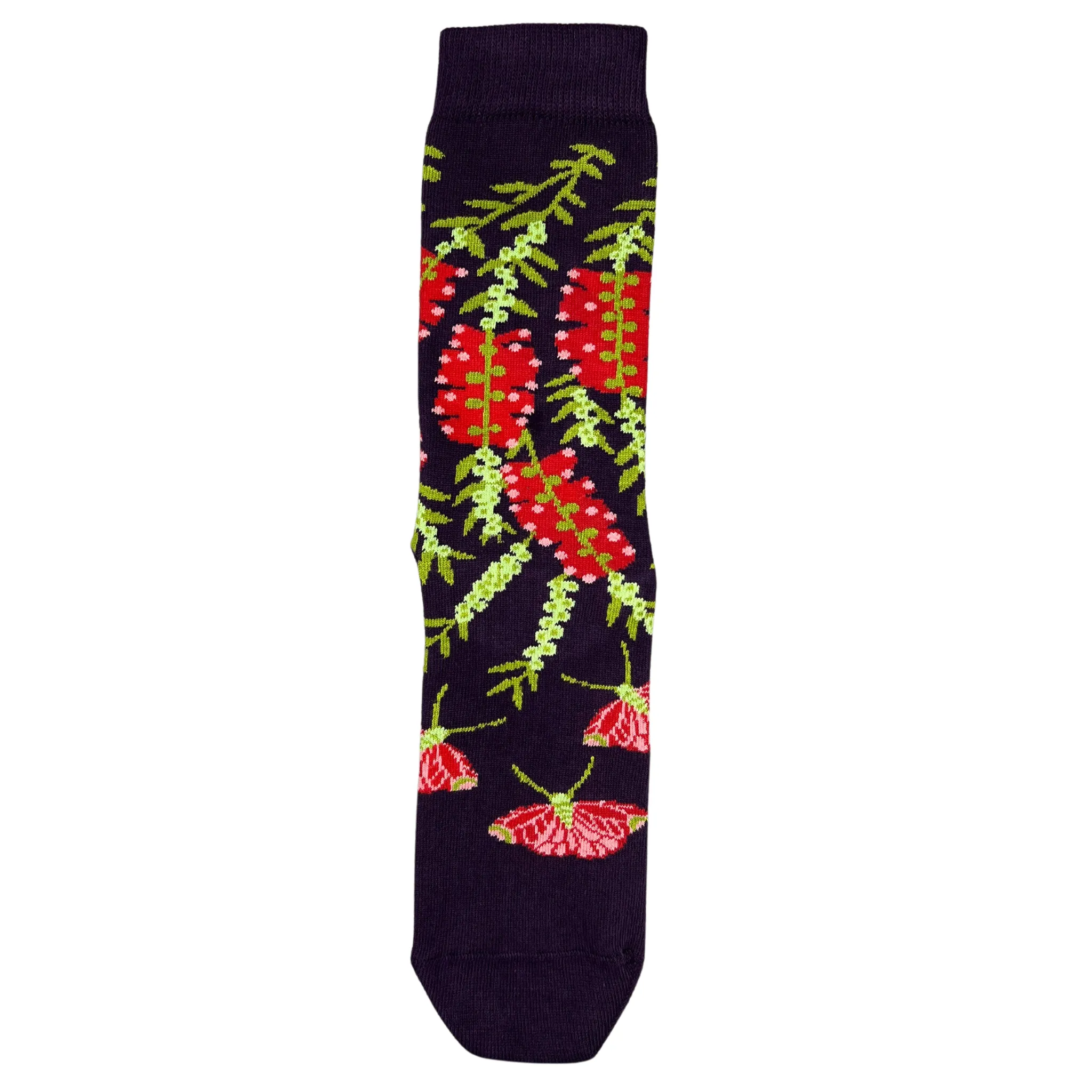 Bottle Brush Women's Crew Socks in Aubergine - Australian Botanical Range