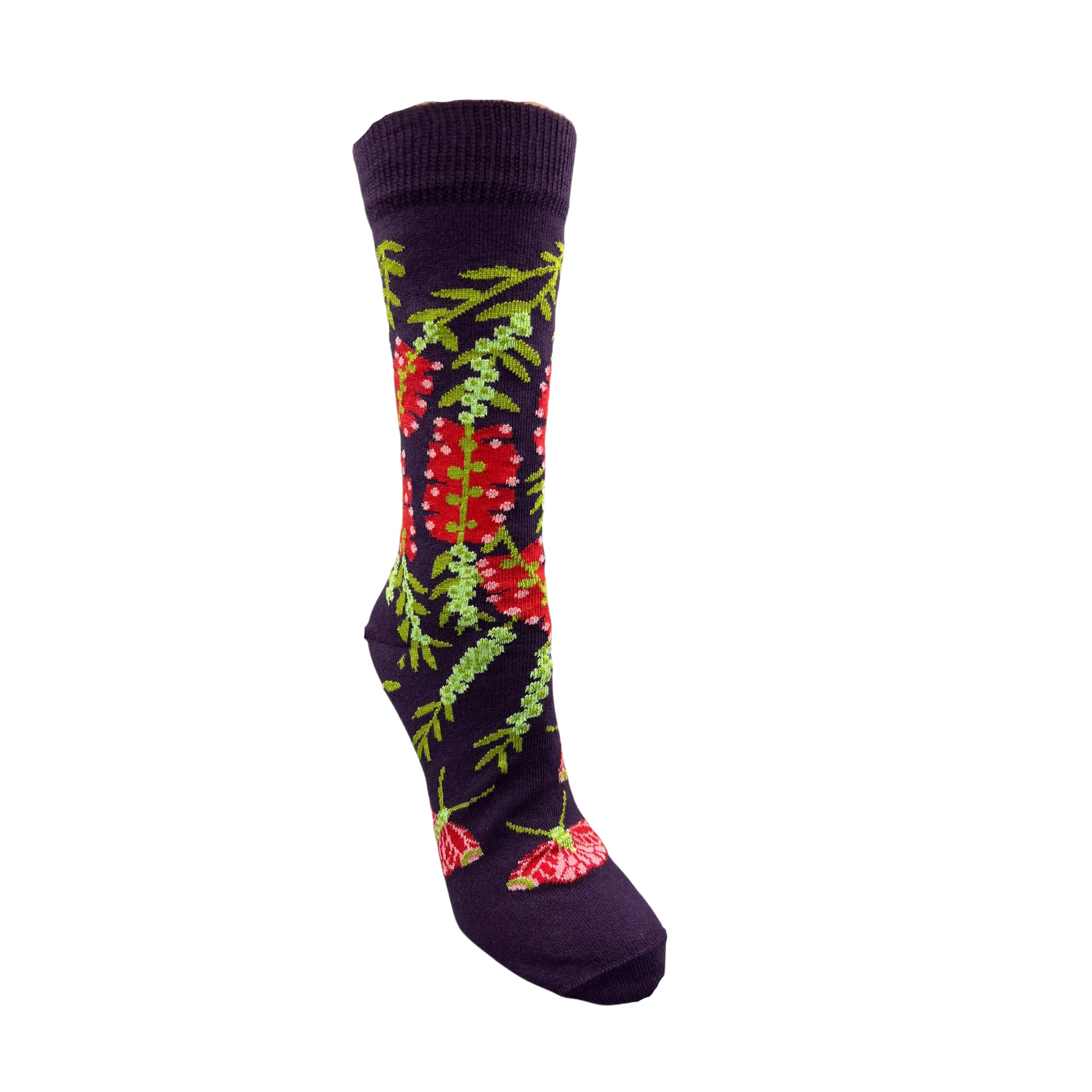 Bottle Brush Women's Crew Socks in Aubergine - Australian Botanical Range