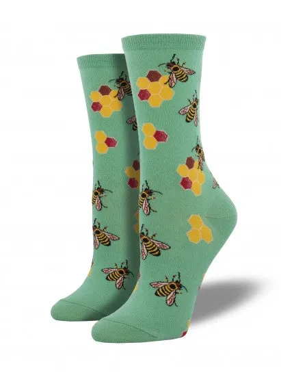 Buzzy Bee Women's Crew Socks in Seafoam Green