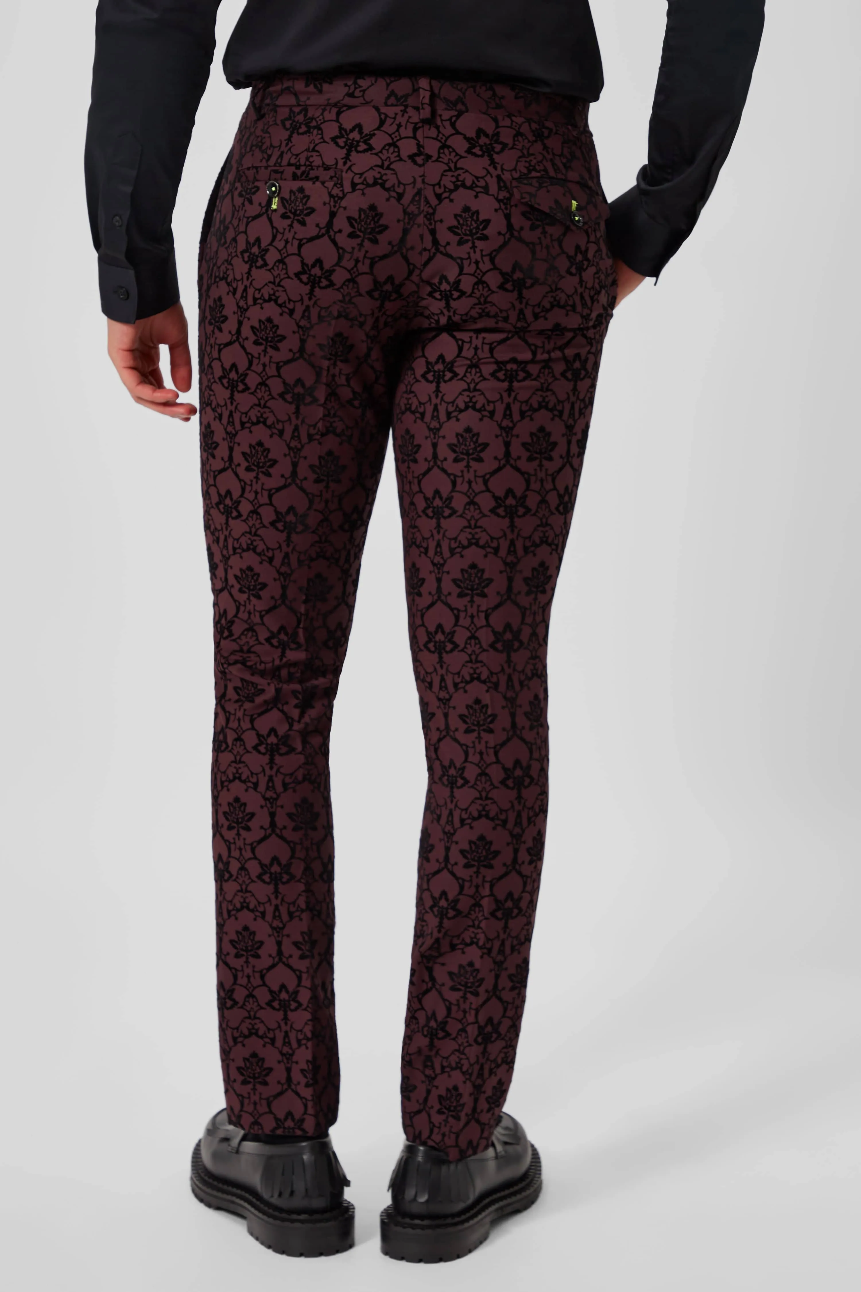 Camlin Skinny Fit Burgundy Flocked Trousers TT x AM - ARCHIVE