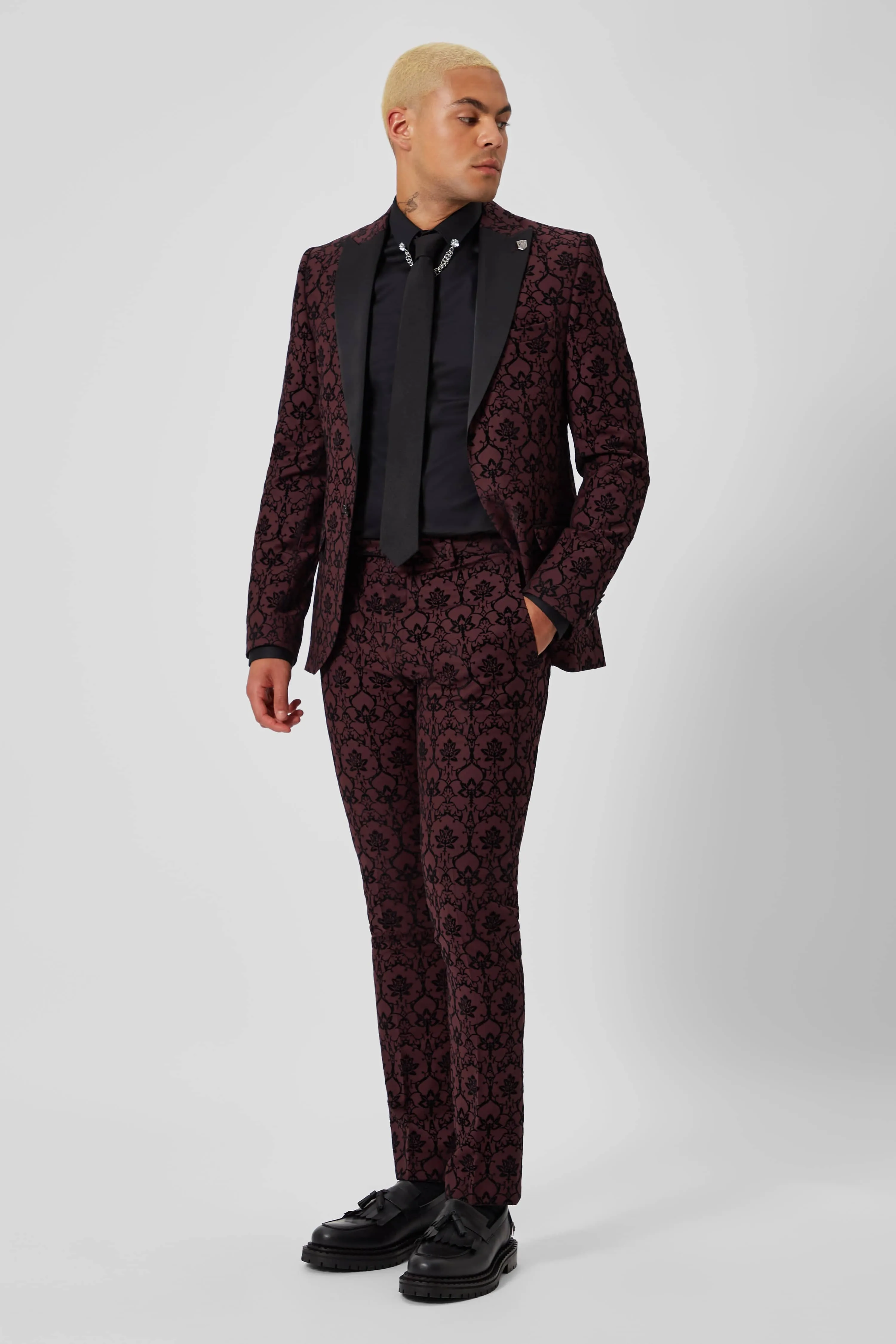 Camlin Skinny Fit Burgundy Flocked Trousers TT x AM - ARCHIVE