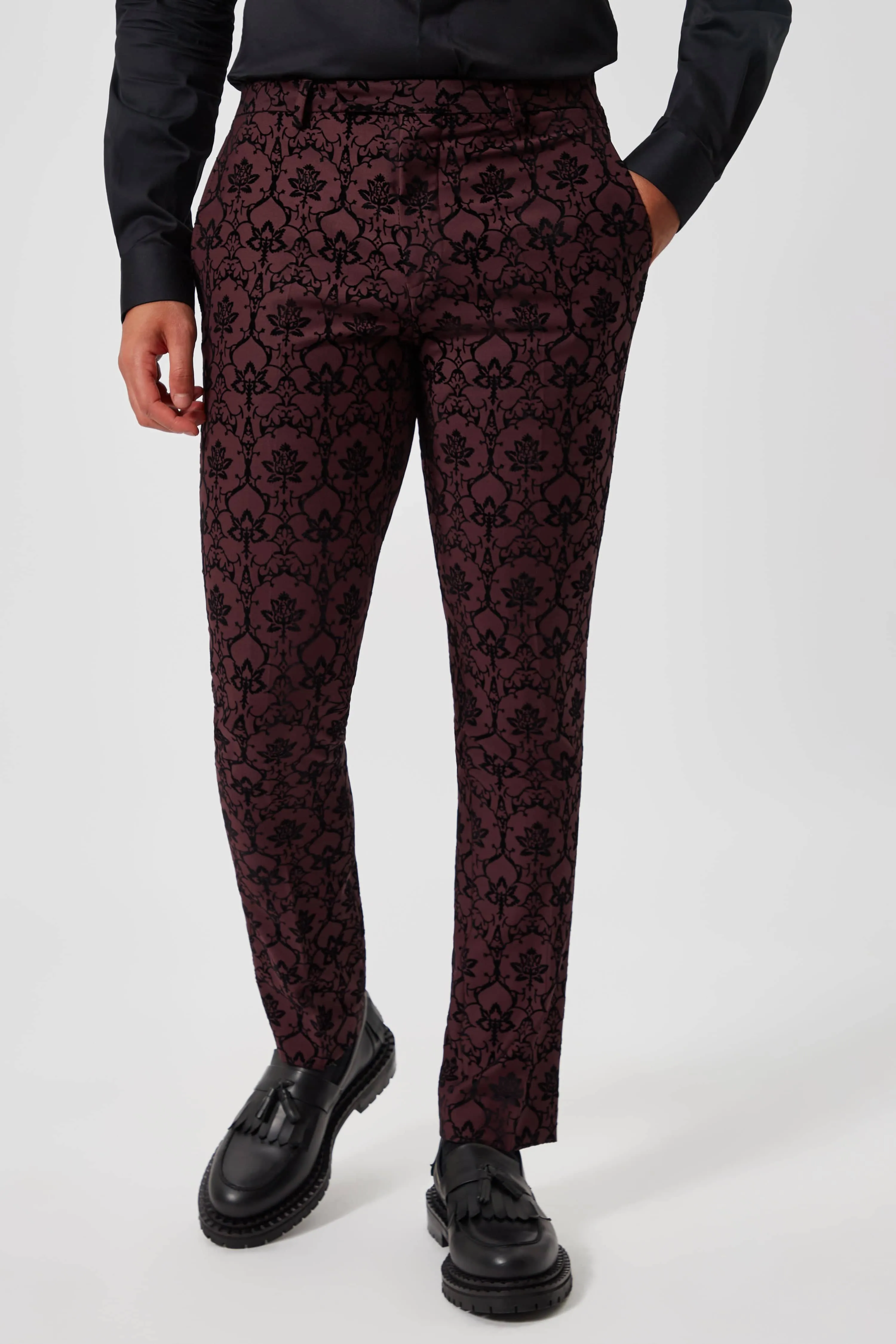 Camlin Skinny Fit Burgundy Flocked Trousers TT x AM - ARCHIVE