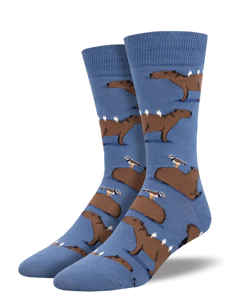 Capybara Men's Crew Sock in Blue