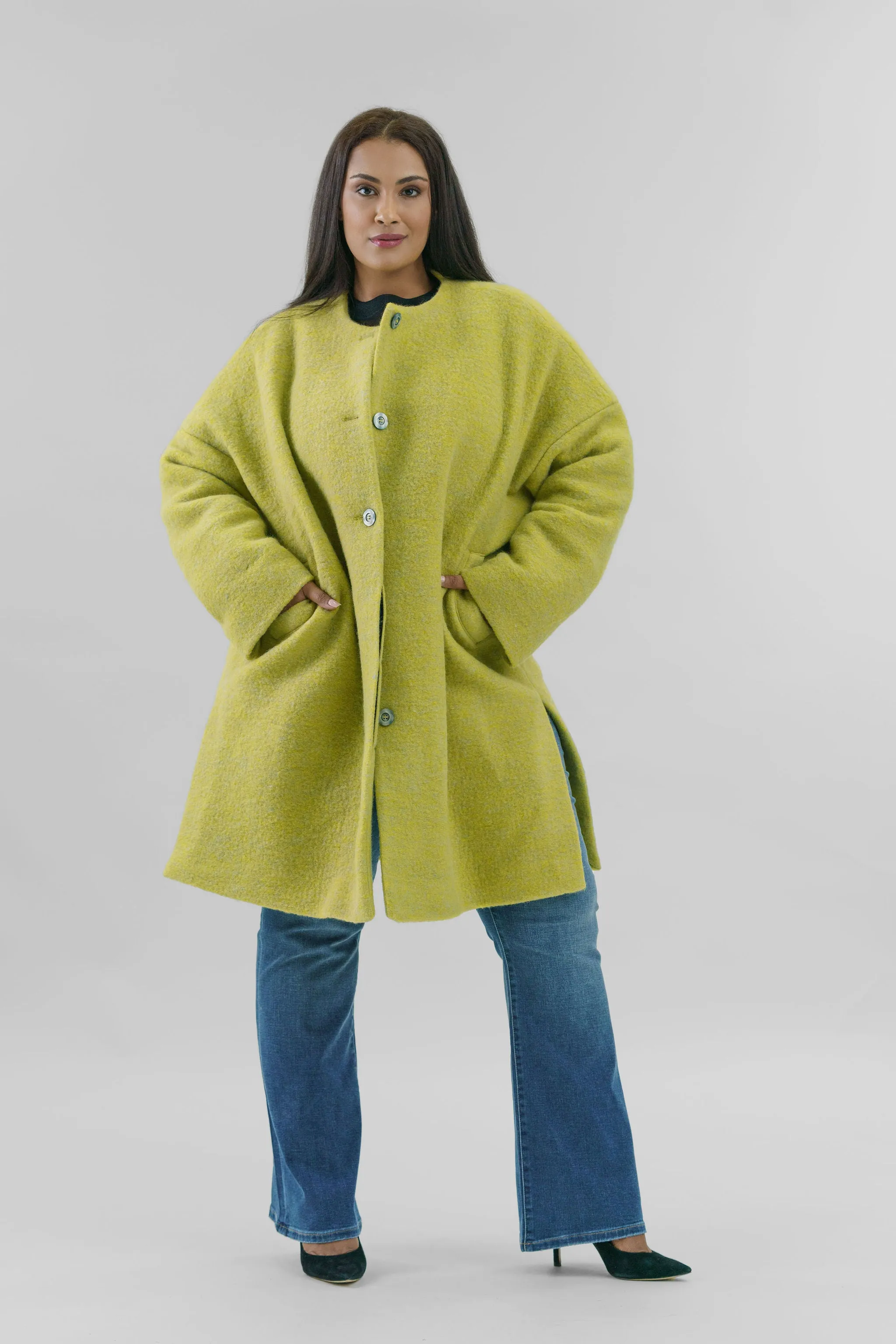 CHANGEANT WOOL MIX COAT