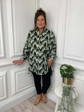 Chevron Print Shirt Tunic - Forest