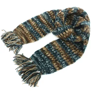 Chunky Wool Knit Abstract Pattern Scarf - 17 Blue Brown