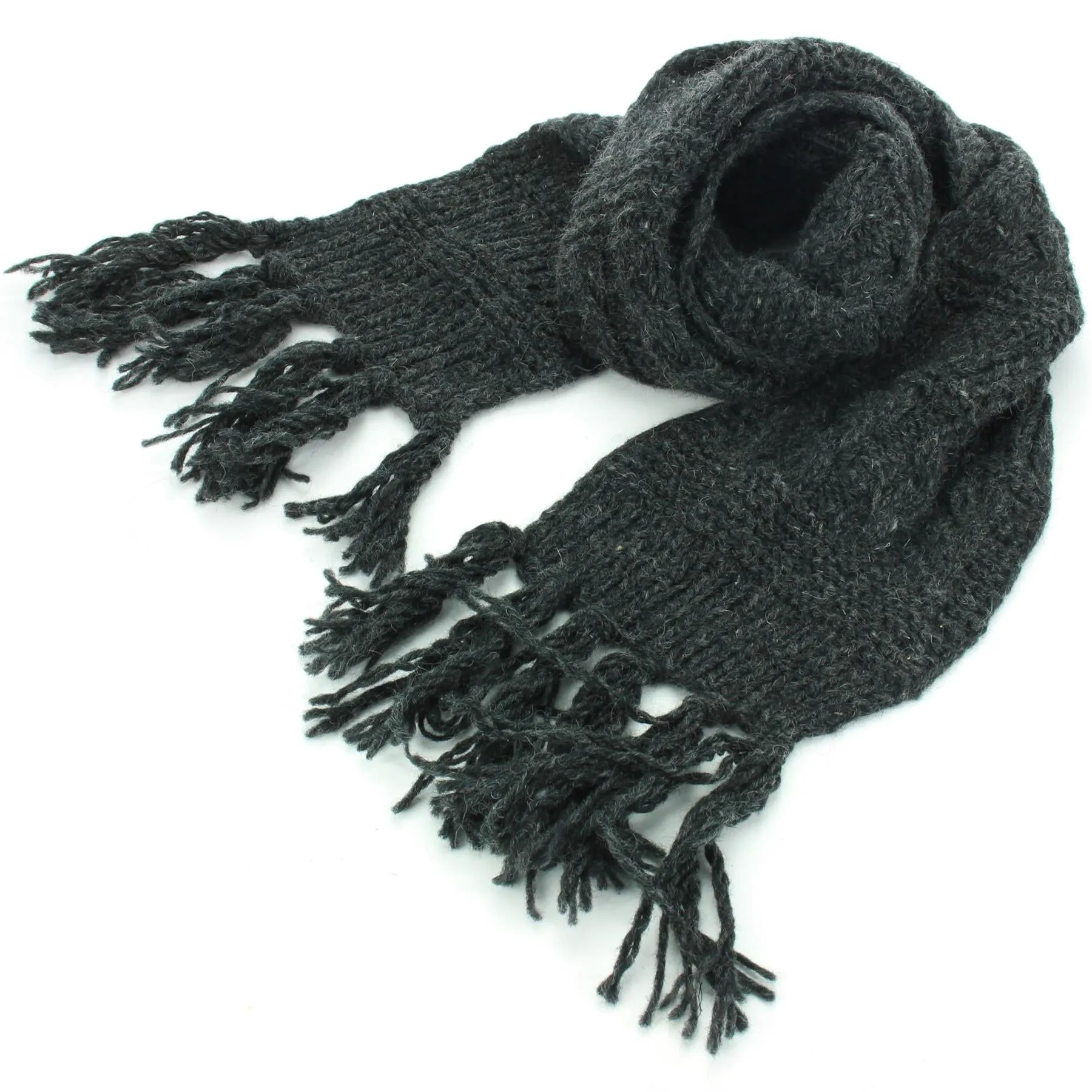 Chunky Wool Knit Scarf - Charcoal Grey