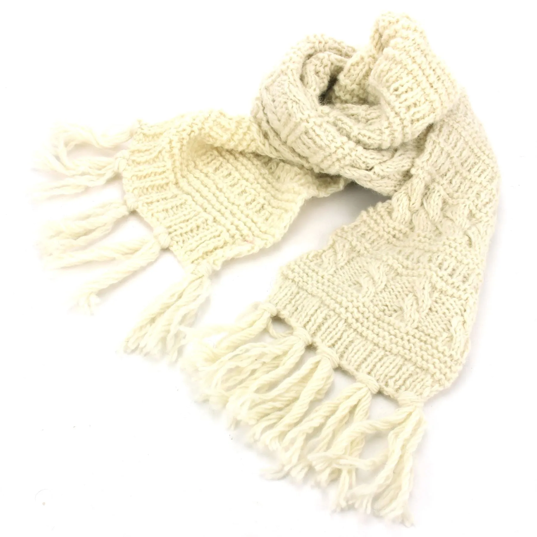 Chunky Wool Knit Scarf - Cream